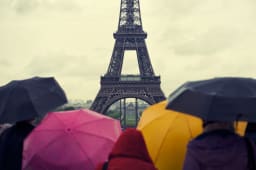 Parapluies au pied de la Tour Eiffel  Paris