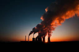 Centrale  charbon au coucher du soleil, Pocerady en Rpublique tchque