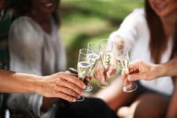 Personnes en train de trinquer avec des verres de vin ptillant