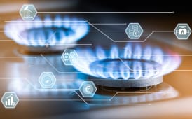 Une gazinire et des symboles autour du gaz et de son prix.