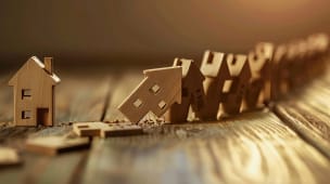 Des maisons miniatures tombent comme des dominos