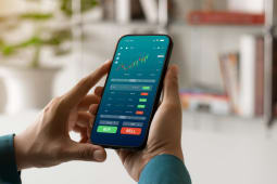 Un cran de smartphone avec des valeurs boursires