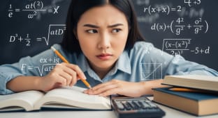 Une personne s'interroge devant un tableau de calculs.