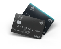 Deux cartes bancaires Visa flottent sur fond noir.