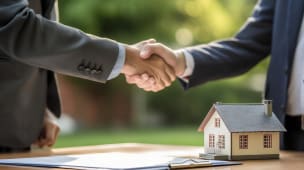 Poigne de main lors d'une transaction immobilire en extrieur.