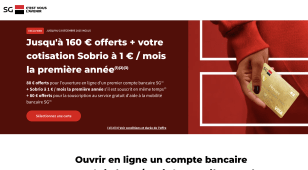 Capture du site SG (Soci�t� G�n�rale) pr�sentant l'offre de bienvenue 160 euros offerts