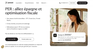 Capture du site yomoni pr�sentant le PER Yomoni retraite + et l'offre de bienvenue