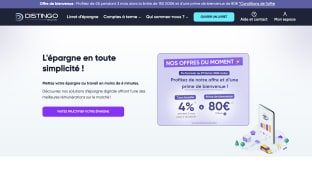 Capture du site distingobank.fr pr&eacute;sentant l'offre 4% pendant 3 mois et 80 euros 