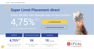 Capture du site placement-direct.fr pr�sentant l'offre 4,75% pendant 2 mois