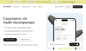 Capture du site yomoni.fr pr�sentant l'offre de bienvenue 1 500 euros offerts sur l'assurance vie
