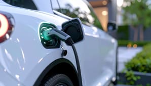 Voiture &eacute;lectrique en train de se recharger &agrave; une borne.