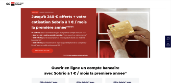 Capture du site SG pr&eacute;sentant l'offre de bienvenue avec jusqu'&agrave; 240 euros offerts