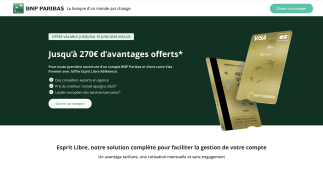 Capture du site BNP Paribas pr�sentant l'offre jusqu'� 270 euros d'avantages offerts 