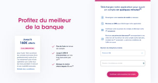 Capture du site BoursoBank pr�sentant l'offre de bienvenue jusqu'� 160 euros offerts