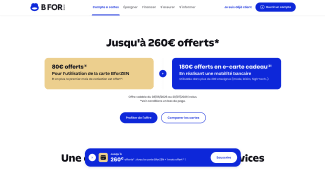 Capture du site BforBank pr�sentant l'offre jusqu'� 260? offerts