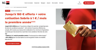 Capture du site sg pr&Atilde;sentant l'offre de bienvenue jusqu'&agrave; 160 euros offerts