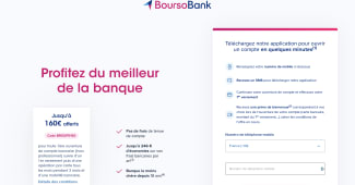 Capture du site BoursoBank pr�sentant l'offre de bienvenue jusqu'� 160? offerts