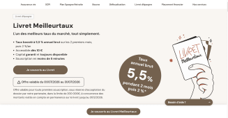Capture du site meilleurtaux pr&eacute;sentant l'offre Livret Meilleurtaux &agrave; taux boost&eacute; 5,5%