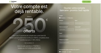 Capture du site Fortuneo�pr�sentant l'offre de bienvenue 250? offerts 