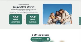 Capture du site du Cr�dit Agricole pr�sentant l'offre de bienvenue 100 euros offerts