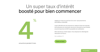 Capture du site Fortuneo pr�sentant le livret + avec taux d'int�r�t boost� � 4 %.
