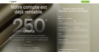 Capture du site Fortuneo&nbsp;pr&eacute;sentant l'offre de bienvenue 250? offerts 