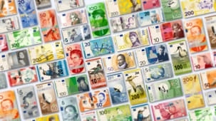 Plusieurs billets color&eacute;s avec portraits, animaux et motifs vari&eacute;s.