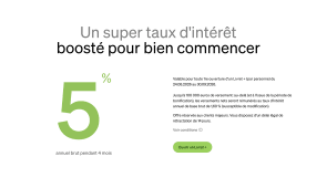 Capture du site Fortuneo pr&eacute;sentant le livret + &agrave; taux d'int&eacute;r&ecirc;t boost&eacute; &agrave; 5% annuel.