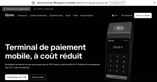Capture du site Qonto pr&eacute;sentant les terminaux de paiement mobile et l'offre -30% de r&eacute;duction