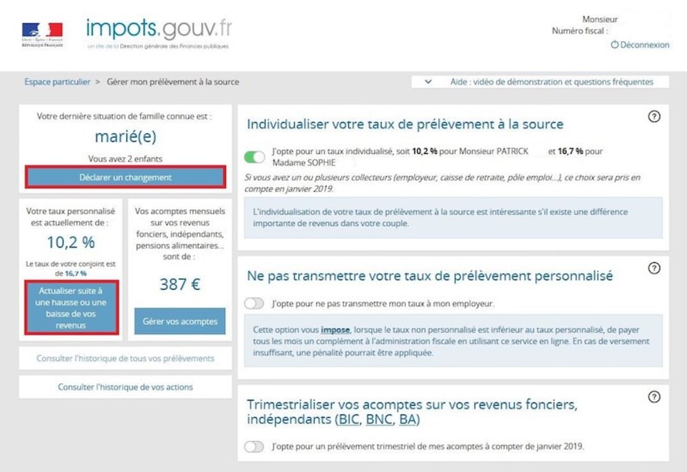 Espace g&eacute;rer votre pr&eacute;l&egrave;vement &agrave; la source