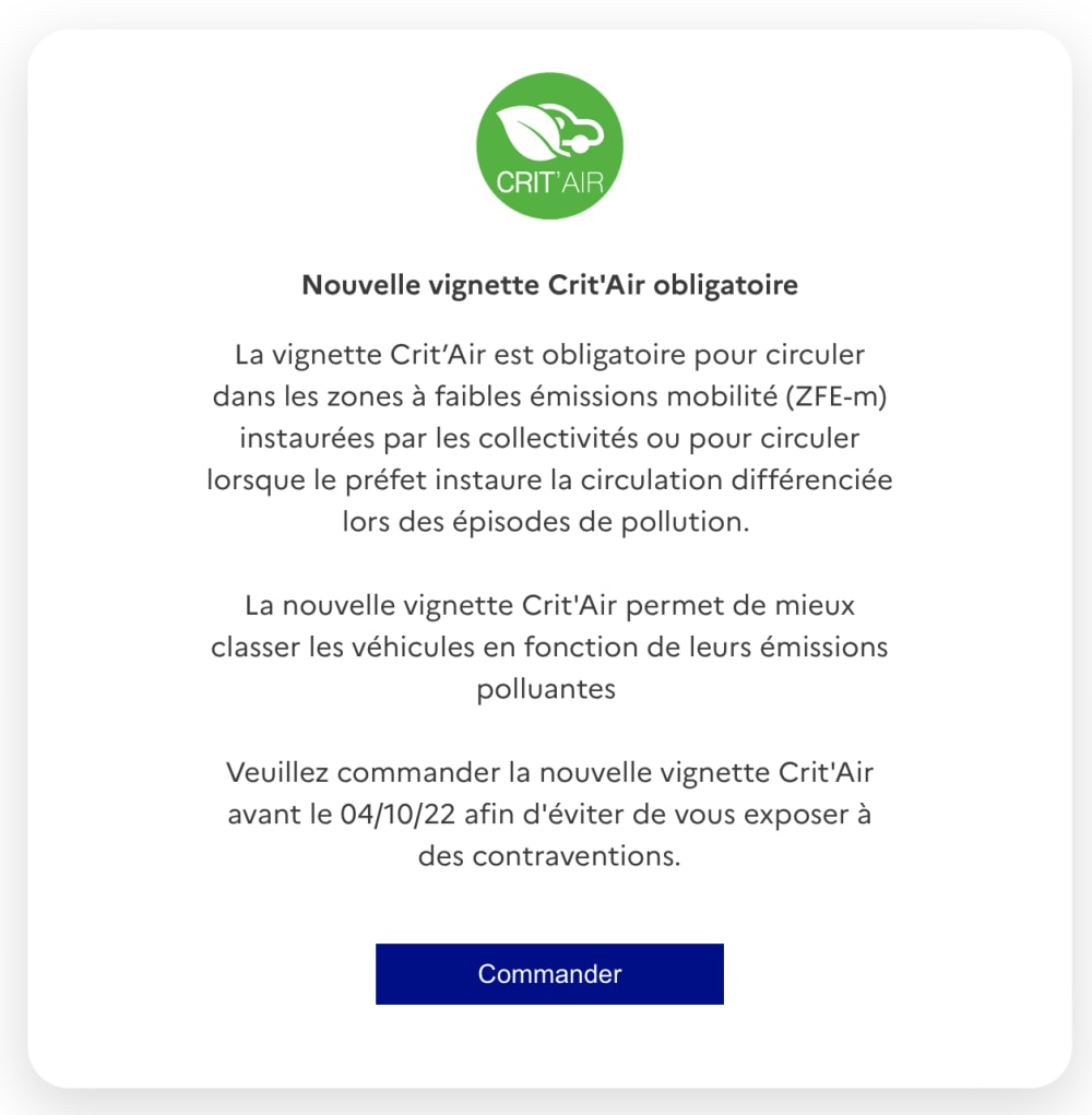Arnaque vignette Crit'Air