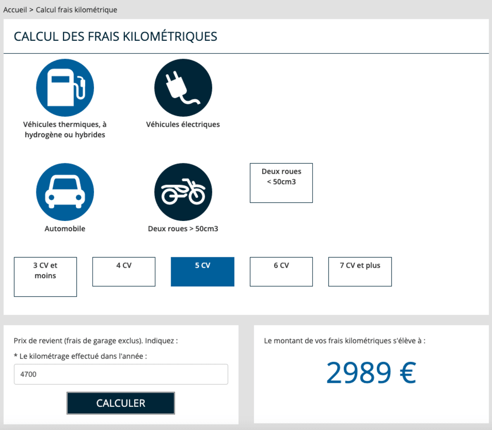 bareme kilom&eacute;trique