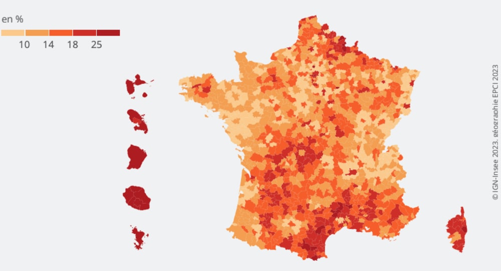Insee - Taux de pauvret&eacute; par intercommunalit&eacute; en 2020