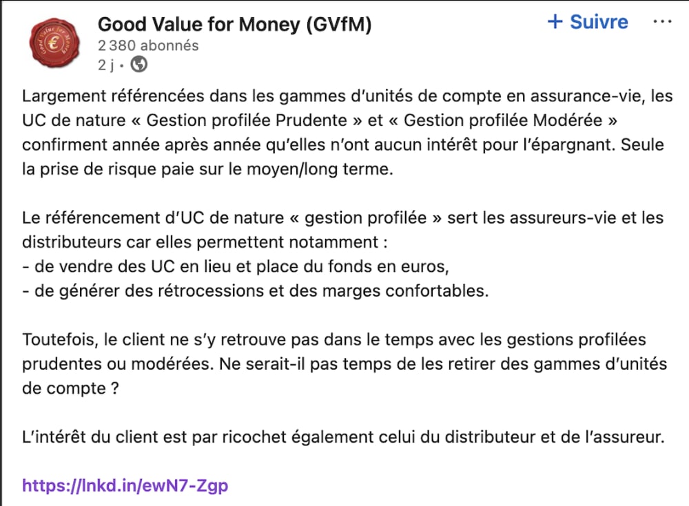 Post Linkedin Good Value for Money UC 