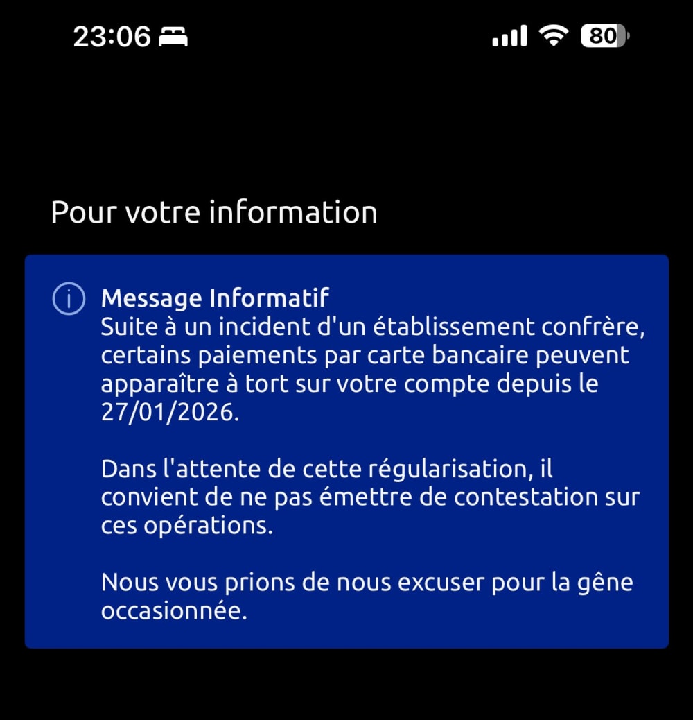 Une capture d'&eacute;cran d'un message sur l'application Caisse d'Epargne