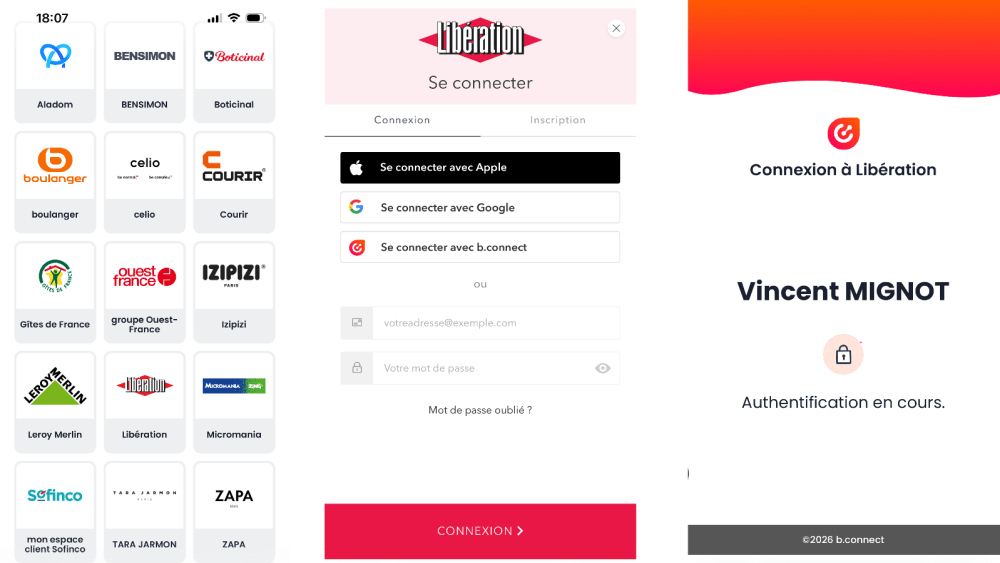 &Eacute;crans de connexion &agrave; divers services dont Lib&eacute;ration, authentification.