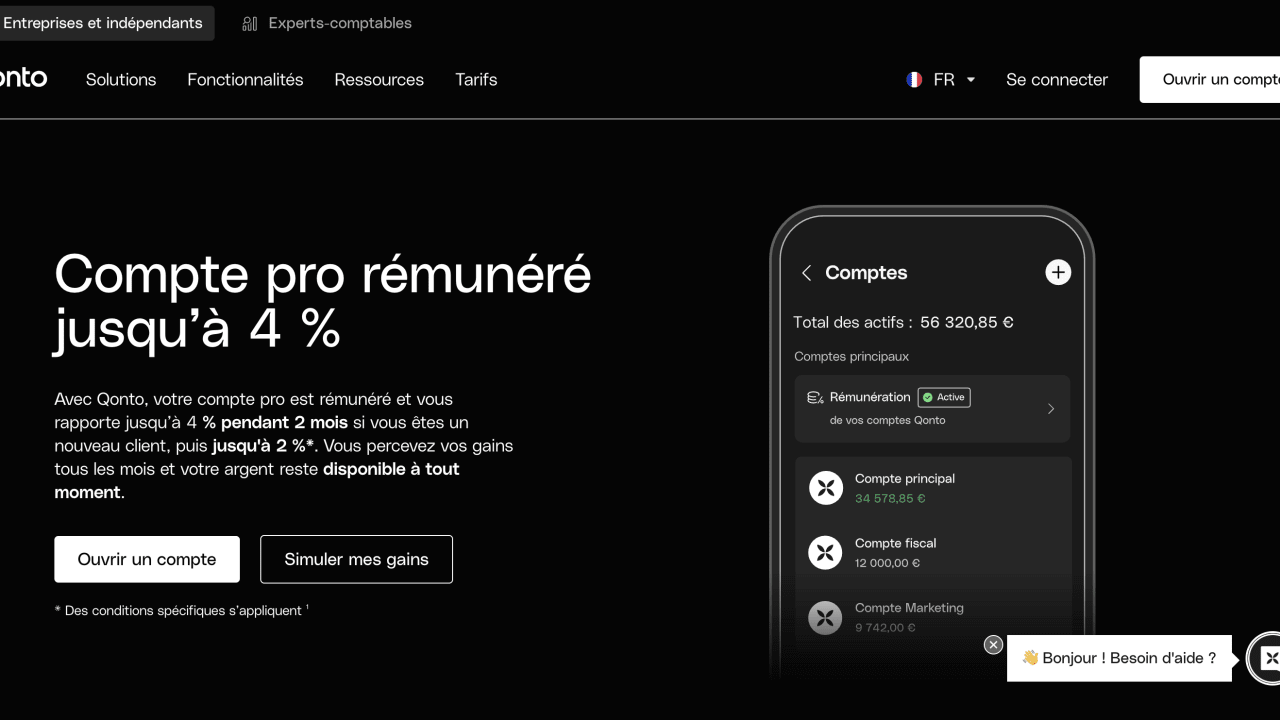 Qonto : jusqu'à 4% de rémunération pour les nouveaux comptes professionnels