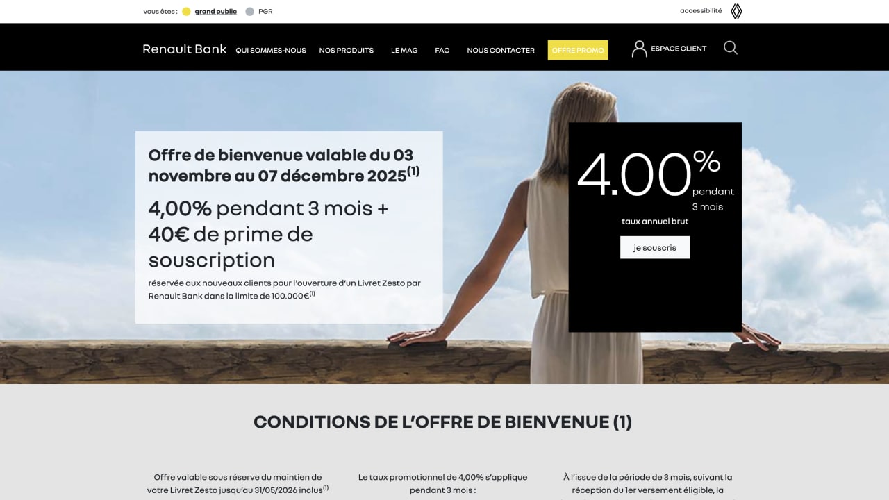 Livret Zesto : Renault Bank propose 4% pendant trois mois et 40 euros offerts