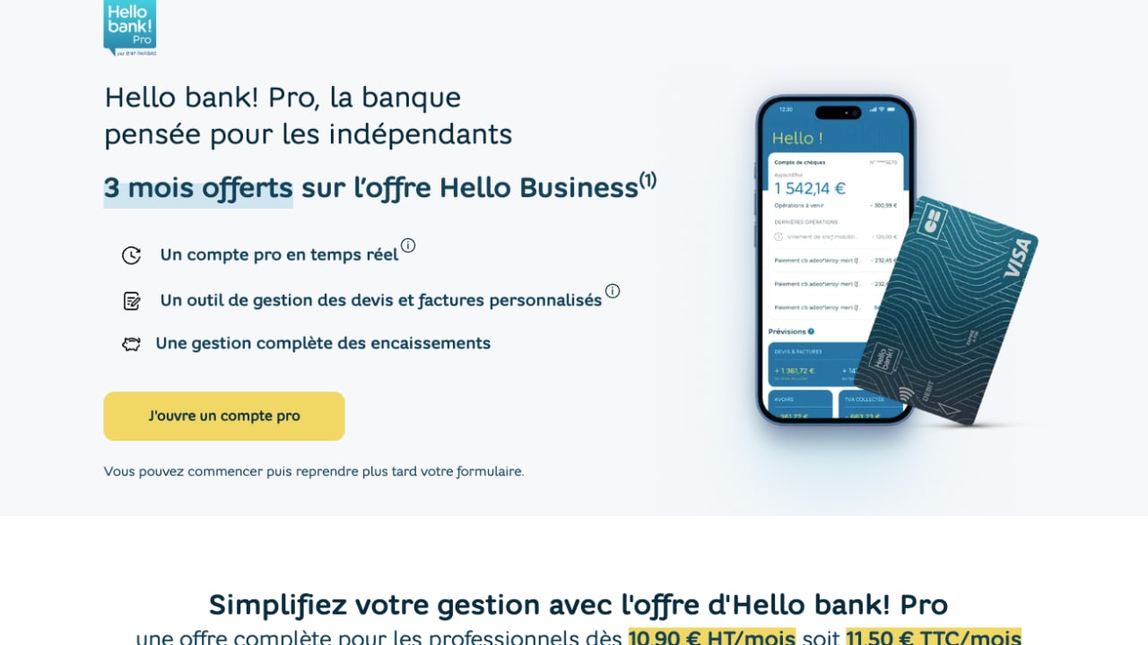 Hello Business : une offre pro avec trois mois gratuits pour les nouveaux comptes