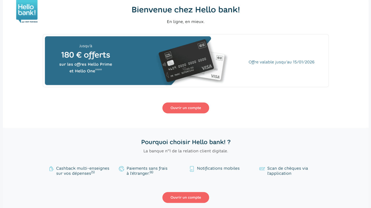 Hello bank : 180 euros d'avantages à saisir chez la banque en ligne