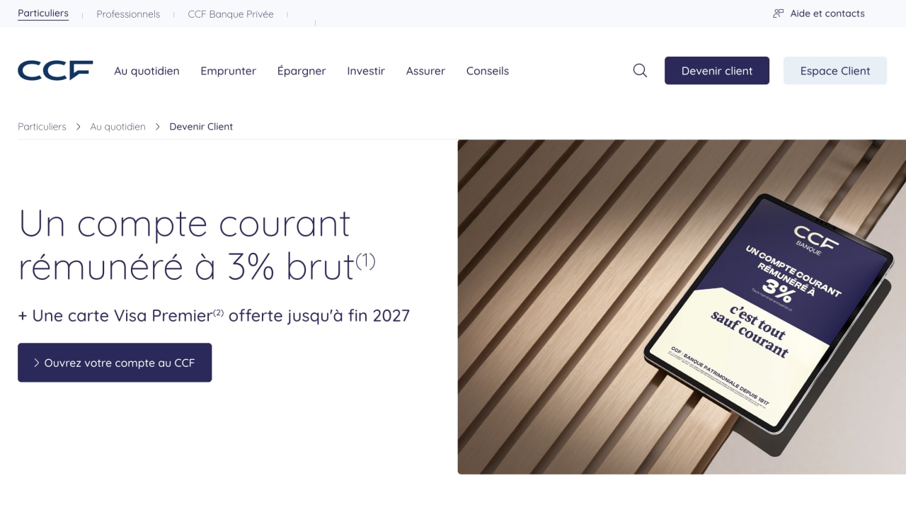CCF : un compte courant rémunéré à 3% et une Visa Premier offerte pour les nouveaux clients