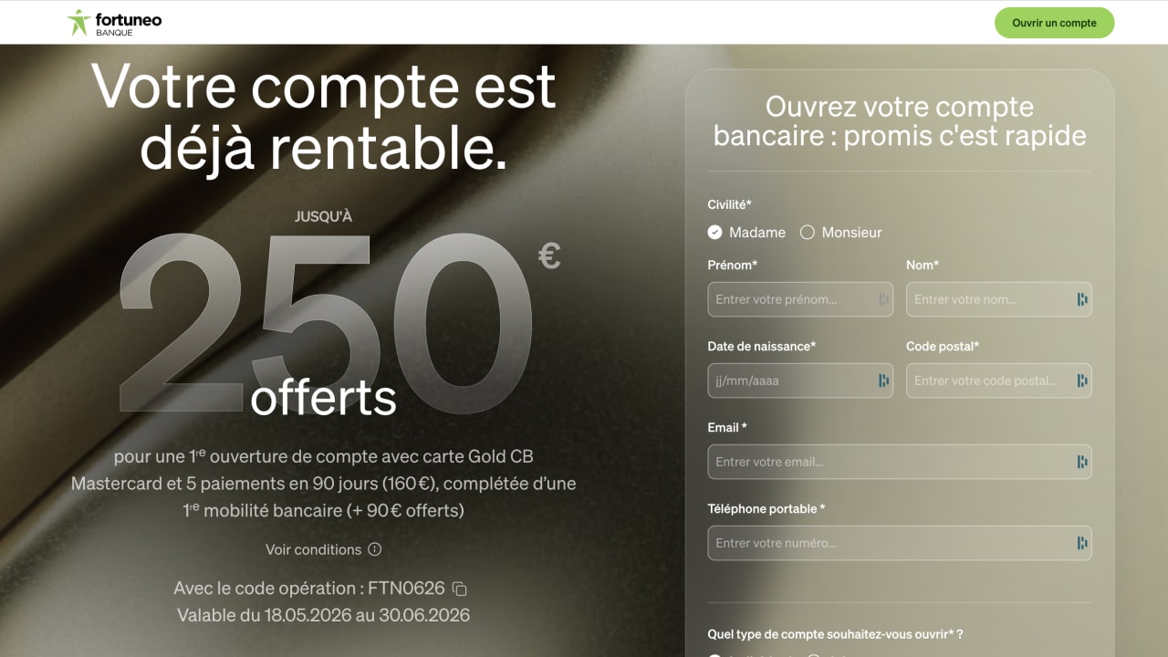 Fortuneo : jusqu'à 250 euros offerts pour ouvrir un compte avant le 30 juin