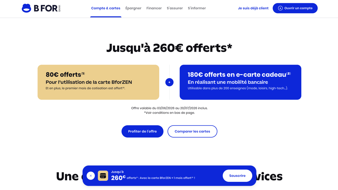 BforBank : jusqu'à 260 euros offerts pour ouvrir un compte et transférer ses opérations