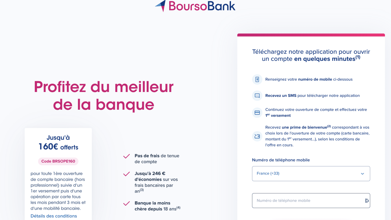 BoursoBank : jusqu'à 160 euros de bonus à l'ouverture d'un premier compte