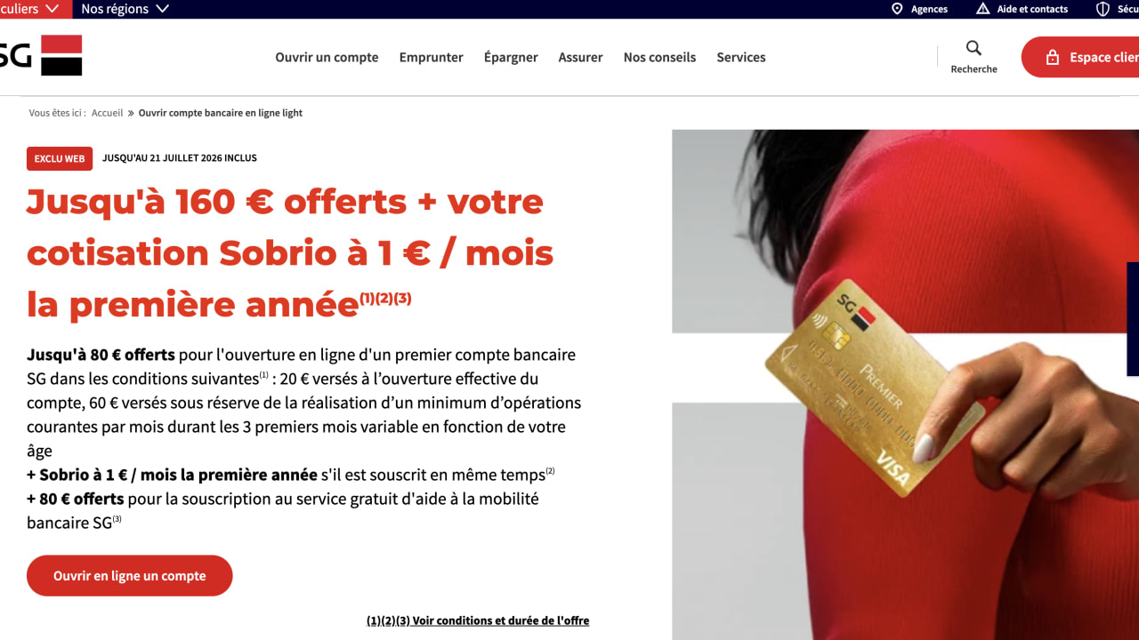 SG (Société Générale) : une prime pouvant atteindre 160 euros pour les nouveaux clients