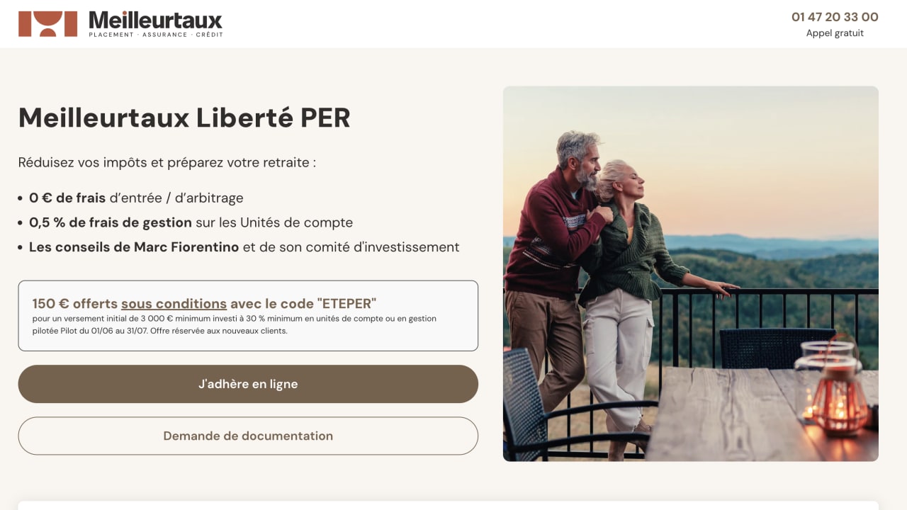meilleurtaux Liberté PER : 150 euros offerts jusqu'à fin juillet
