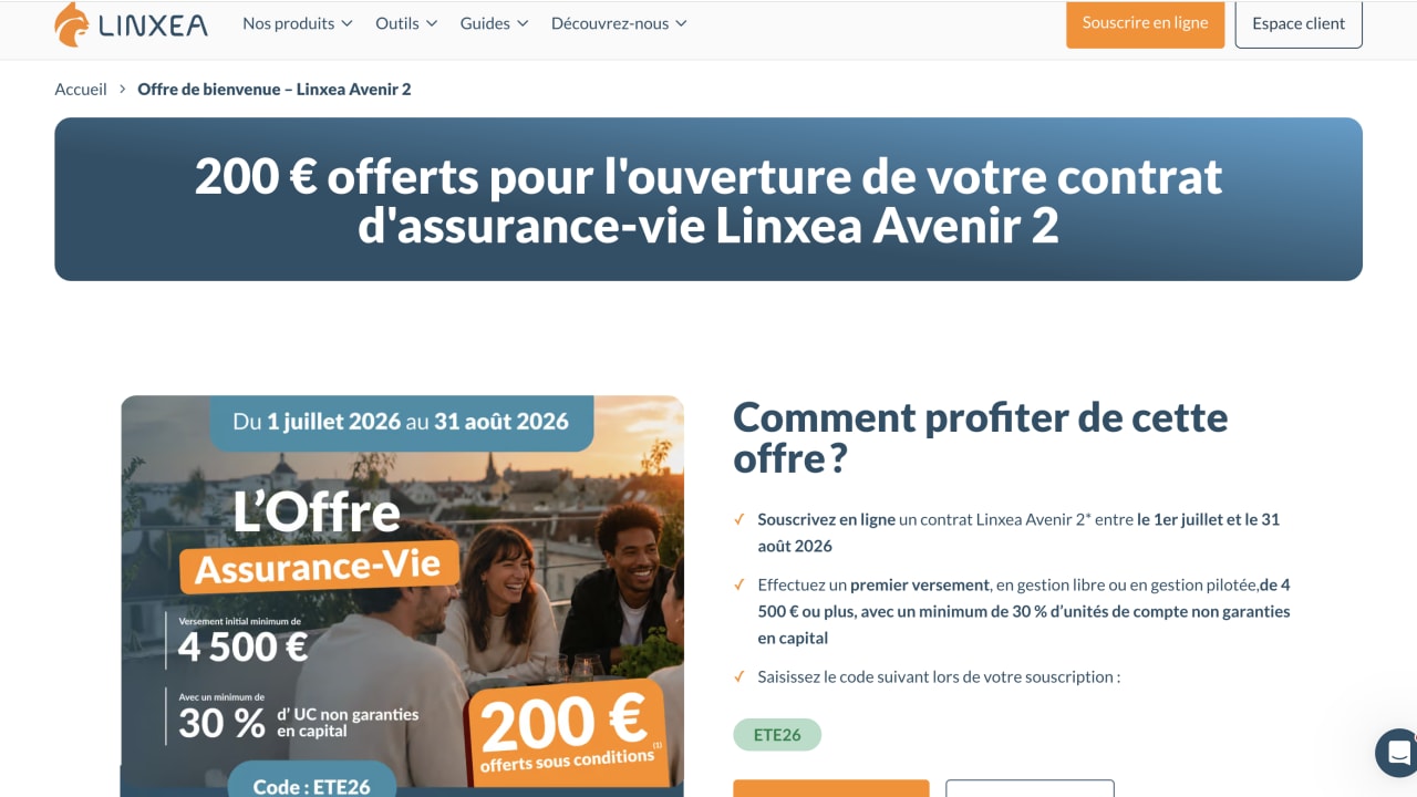 Linxea Avenir 2 : jusqu'à 200 euros offerts