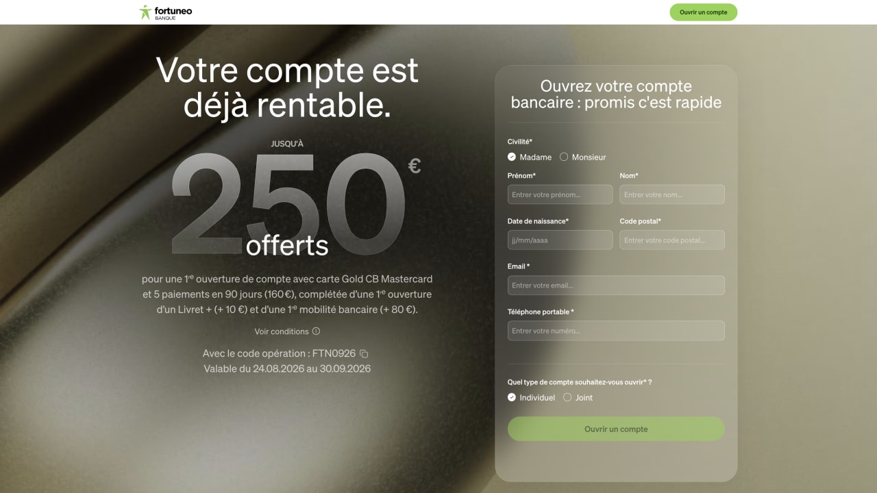 Fortuneo : jusqu'à 250 euros de prime de bienvenue