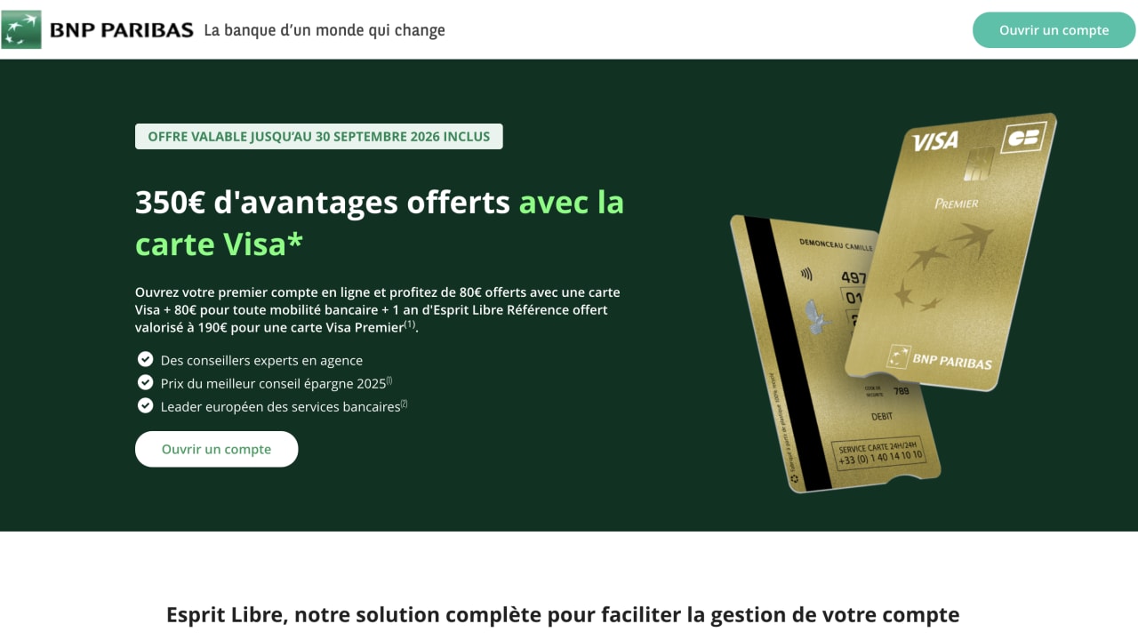 BNP Paribas : 350 euros d'avantages pour les nouveaux clients