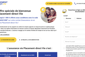 Capture du site placement-direct.fr pr�sentant l'offre de bienvenue jusqu'� 1 000 euros offert pour Placement-direct vie